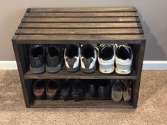 Rustic Wooden Shoe Rack Bench – 2-Tier Entryway Organizer in Dark Walnut – 28″