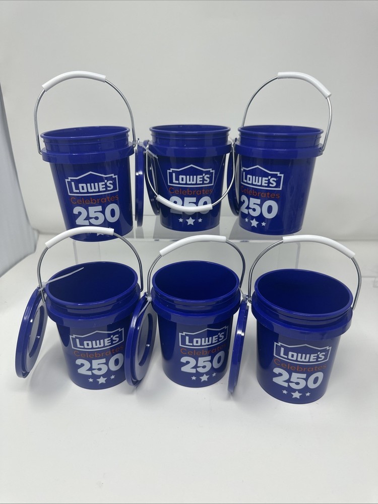 6 Pack Lowes Celebrates 250 USA Mini Blue Bucket w/ Lid Stackable American 🇺🇸