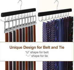 20 Hooks 2 in 1 Belt Tie Hanger for Closet Max 30 Belts with 30 Ties Capacity, B