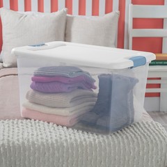 Sterilite 64Qt Latching Box Stackable Storage Container with Lid, White, 12 Pack