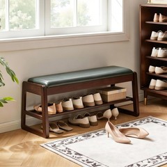 Shoe Storage Bench 39.37″ with Vegan Leather Seat, Lift Top & Shelves, Entryway