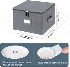 China Dinnerware Storage Box with Felt Dividers 12×8 Inches Stackable 4 Pack