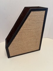 Vintage Faux Leather & Rattan Magazine/File Holder/Organizer