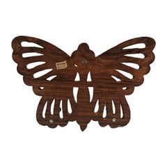 Vintage Carved Wood Butterfly Wall Hook With 3 Pegs