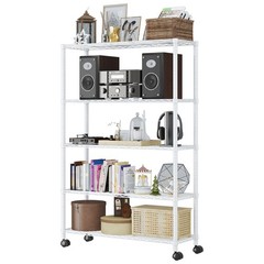 5-Tier Shelves Wire Unit Rack Large Space Storage Rolling with 4 Wheels White