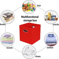 Versatile Foldable Red Storage Bins – 11x11x11 Inches for Home Organization