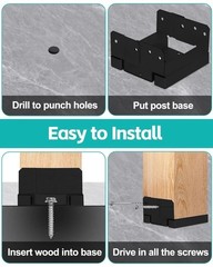 6 PCS 6×6 Black Galvanized Post Base Steel Inter 5.5×5.5 Wood to Concrete Adj…