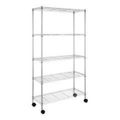 New 65x36x14″ Homegear Adjustable 5-Shelf Shelving Wire Unit Rack with Wheels