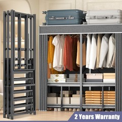 59″ Portable Heavy Duty Metal Closet Foldable Covered Clothes Rack with Cover