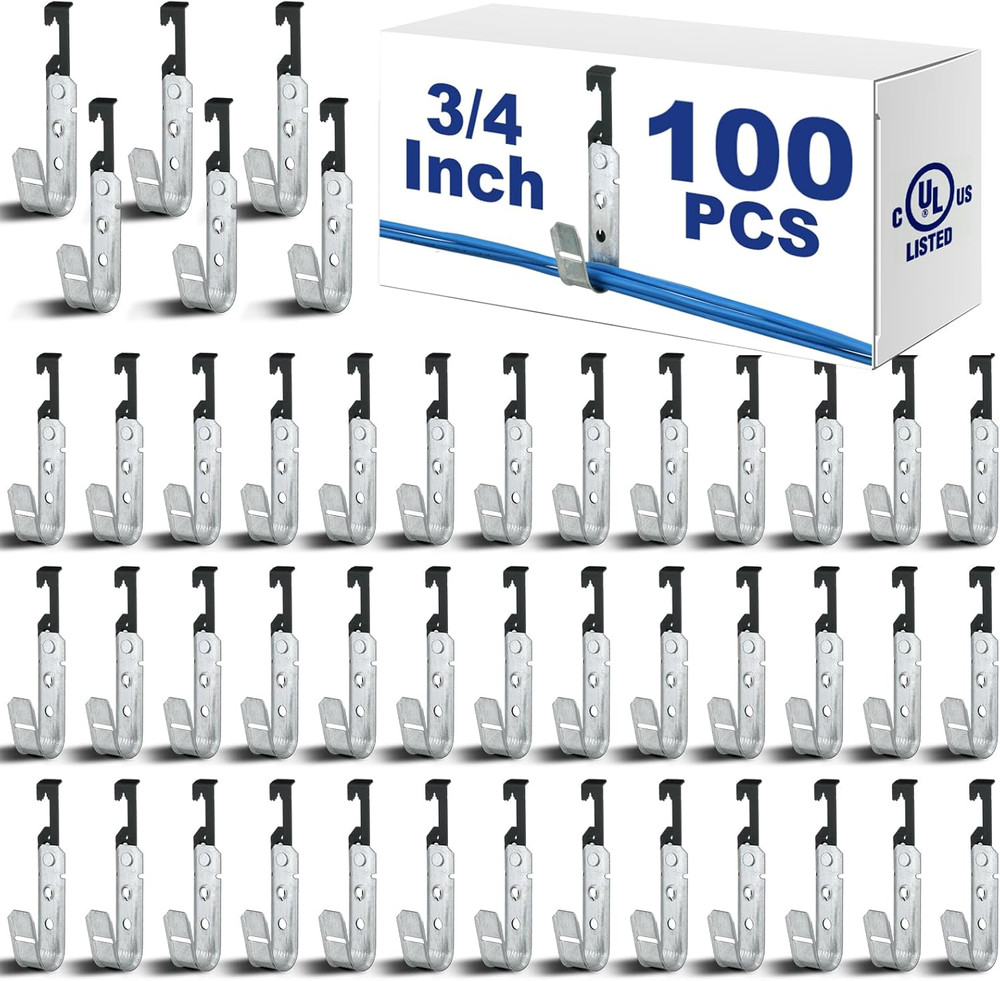 100 Pcs Metal J Hooks Cable Support J Hook Hangers with Bat Wing Heavy Duty G60