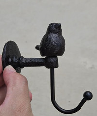 Vintage Lot 2 BLACK IRON BIRD ON BRANCH HOOKS Wall Hanger -Towels, Coats, Bags