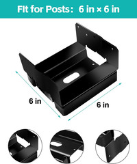 6 PCS 6×6 Black Galvanized Post Base Steel Inter 5.5×5.5 Wood to Concrete Adjust