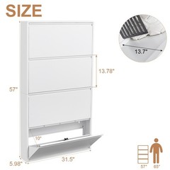 Metal Shoe Cabinet with 4 Flip Drawers, Wall Mount Shoe Organizer for Entryway