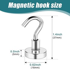 32 Pack Magnetic Hooks Heavy Duty, 25 lbs Strong Magnet 16mm_32pcs, Silver