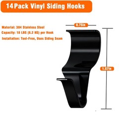 YUNFOOK 14 Pcs Vinyl Siding Hooks, Stainless Steel No-Hole Hangers for Hangin…