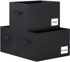 3 PCS 15x11x9.5 Inch Black Fabric Storage Bins Closet Shelf Organizer Large