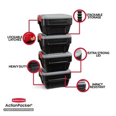 Rubbermaid 8 Gallon Action Packer Storage Bin, Heavy Duty Plastic, Lockable, Lid