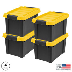IRIS 5-Gallon Black Plastic Latching Storage Bin w/ Lid Tote, 4-Pack
