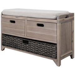 Neville 20 In. H X 32 In. W White Washed Wood Shoe Storage Bench with Cushion, R