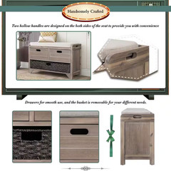 Neville 20 In. H X 32 In. W White Washed Wood Shoe Storage Bench with Cushion, R
