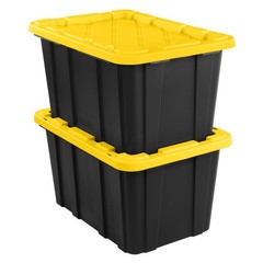 Sterilite 27 Gal Plastic Storage Tote Snap-On Lid Black & Yellow 6 Pack