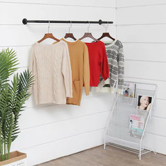 2pcs Wall Mount Pipe Clothes Rack Heavy Duty Black Garment Hanging Bar 4pcs Hook