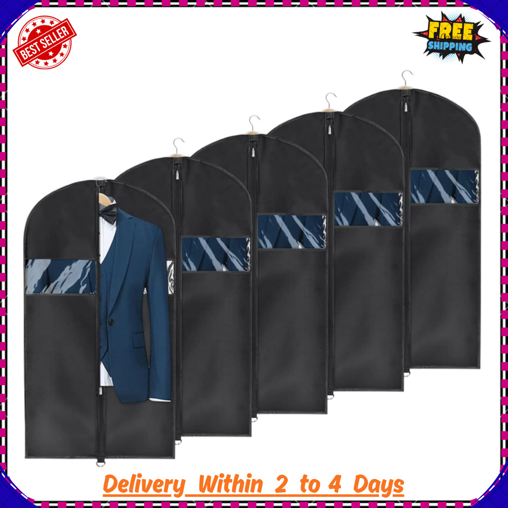 5 Pack 43″ Garment Bags Suit Coat Jacket Covers (Hanging zipper Bags)