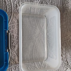 Lot of 4 Sterilite 1894 Blue Show Offs Storage Totes Hinge Handle Lid 14x9x6