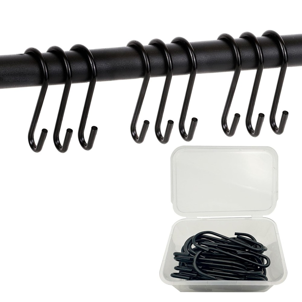 32 PCS S Hooks For Hanging 3 Inch Black Pot Metal Shaped Kitchenware Bags