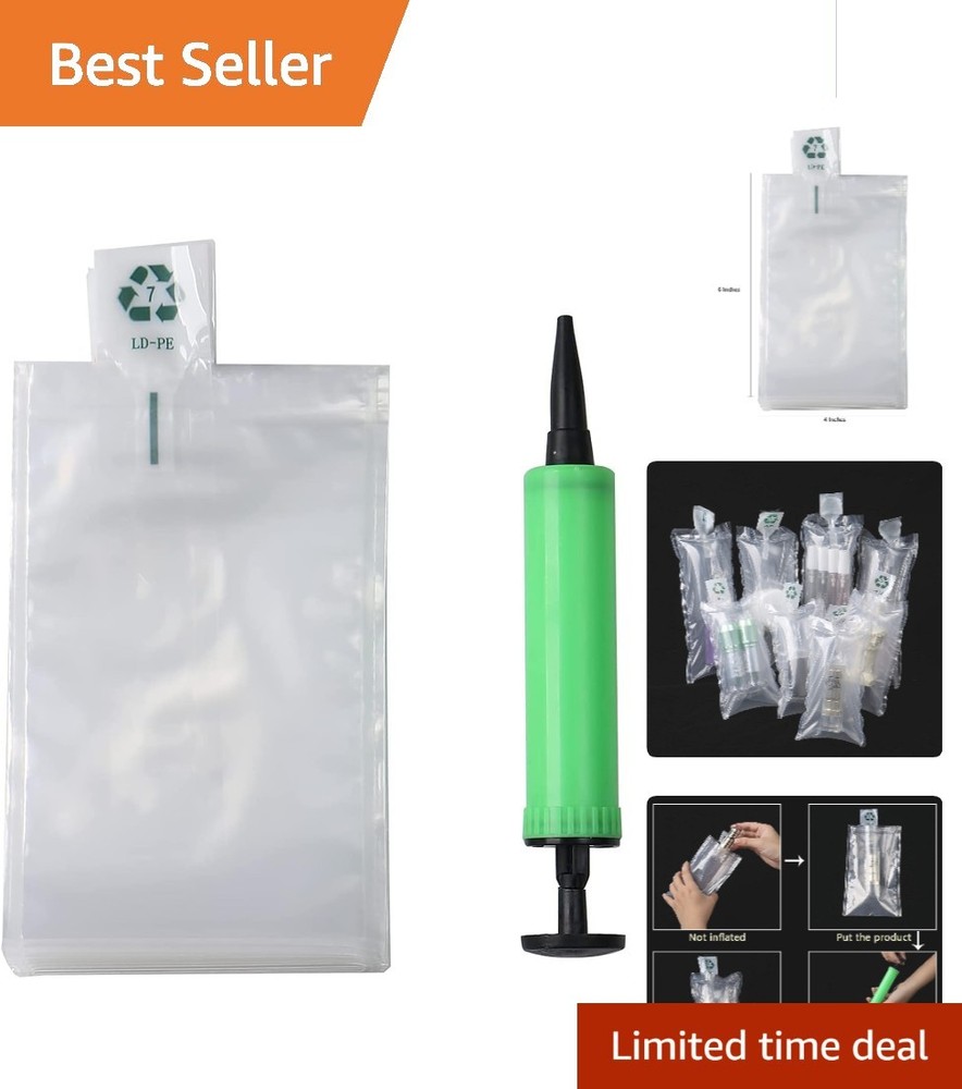 50 Pack Clear Inflatable Air Packaging Bags (4×6 in) with Free Pump for Shipping