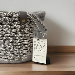 Project 62 Accent Gray Coiled Rope Fishtail Weave Basket W/Faux Leather Snap 8×9