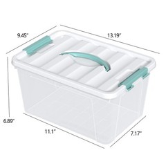 Idotry Stackable Plastic Tote Box Storage Containers Bin 14 Quart, Green Latches