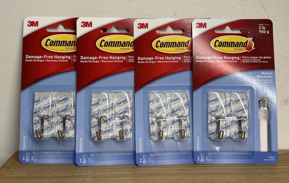 Command 3m Damage Free Medium Wire Hooks (4) 2Packs Clear Holds 2lb