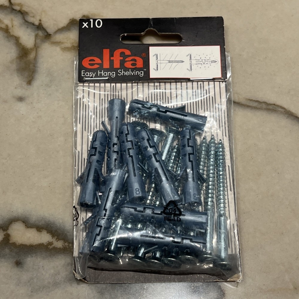 10 Pack ELFA Easy Hang Shelving Masonry-Concrete-Solid Wood Anchors New Sealed