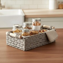 2 Pieces Paper Rope Bin Easy to Organize Wood Handle Bin for Bathroom