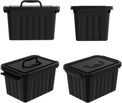 Stackable Black Plastic Storage Bins with Lids & Latches – 6 Pack