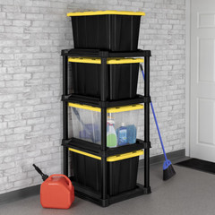 2 Pack 4-Tier Storage Tote Rack for 27 Gallon Bins Black