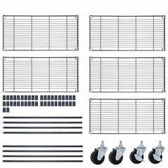 5-Tier Storage Wire Unit Rack with 4 Wheels Casters Large Space Shelves Rolling