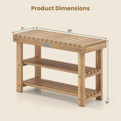 3-Tier Solid Wood Shoe Rack Bench Free Standing Shoe Organizer w/Slatted Shelves