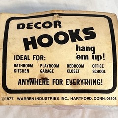 2 In Pkg Vintage 1970s Orange Hard Plastic J Shape Wall Mount Decor Hooks NOS