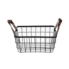 Black Wire Storage Organizer Baskets 2-Pack, Faux Leather Handles Multi-Size