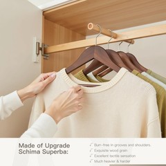 Wooden Hangers 10 Pack: Solid Shirt Hangers with Pants Bar, Heavy Duty & Slim…