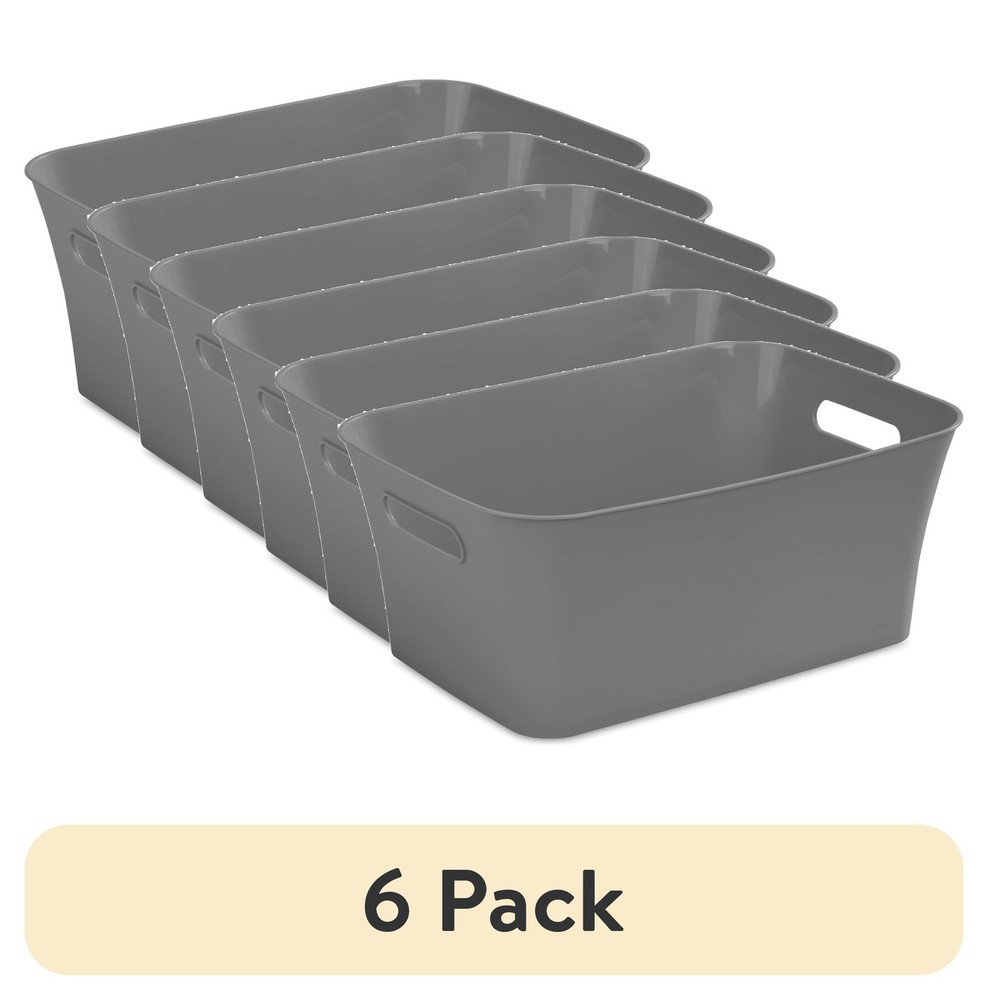 Medium Gray Plastic Storage Bin 6 Pack 13.8 by 9.5 by 5.8 Inch Container