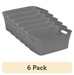 Medium Gray Plastic Storage Bin 6 Pack 13.8 by 9.5 by 5.8 Inch Container