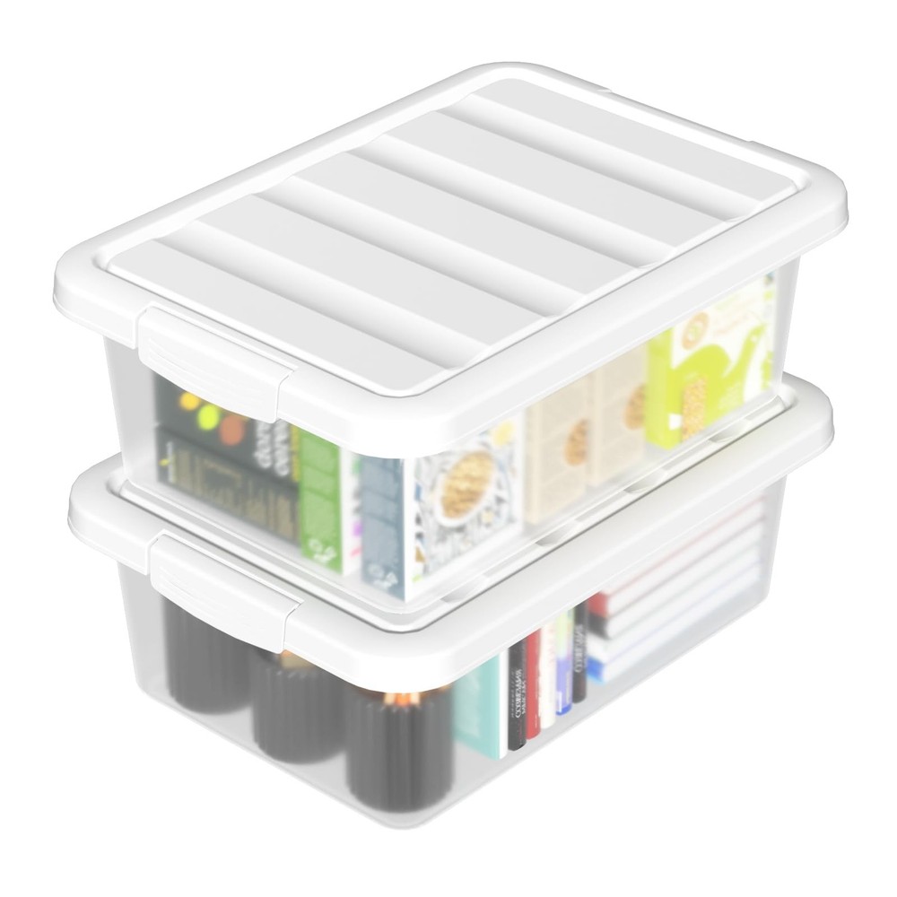 14 Quart Clear Plastic Storage Bin Stackable Latching Box Organizer Lid 2 PCS