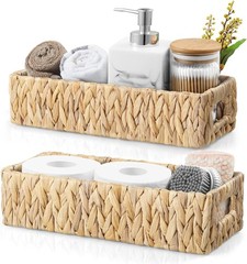 Toilet Basket Tank Topper Set of 2 Water Hyacinth Wicker Bathroom Storage