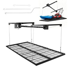 4×8 FT Overhead Garage Storage Rack with Safety Lock, Ceiling Mounted Lift Syste