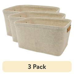 3 pack Mainstays Medium Felt Decorative Storage Basket with Faux Leather Handl