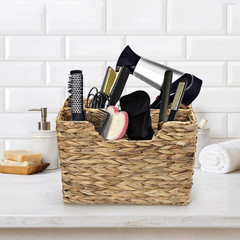 Natural Water Hyacinth Magazine Basket with Handle – 2 Compartment Organizer