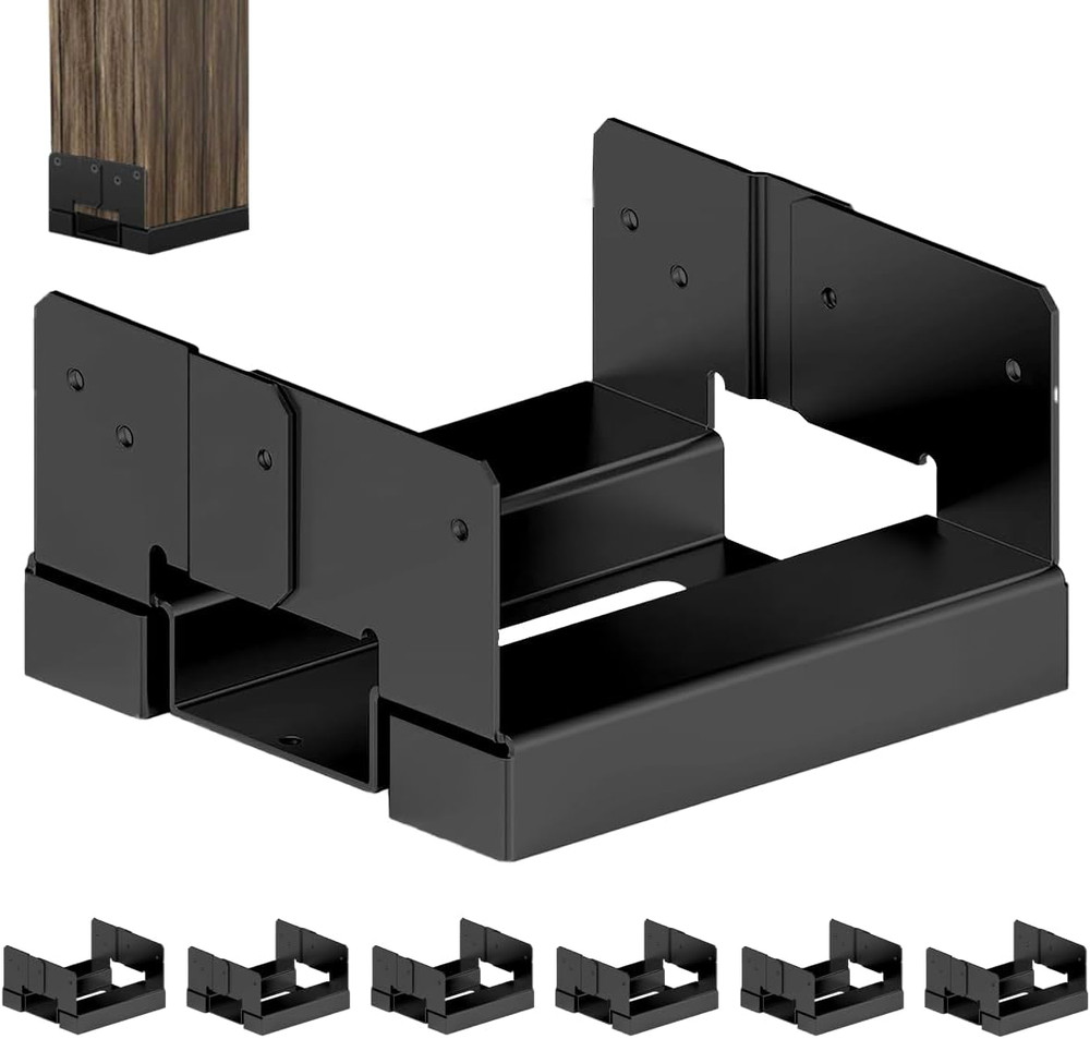 6 PCS 6×6 Black Galvanized Post Base Steel Inter 5.5×5.5 Wood to Concrete Adjust